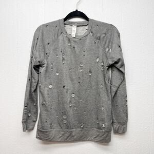 Body Language Perforated Distressed Sweatshirt XS Lightweight Athleisure Casual